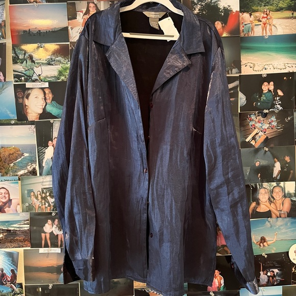 Iridescent navy blue long sleeve button down - Picture 3 of 5